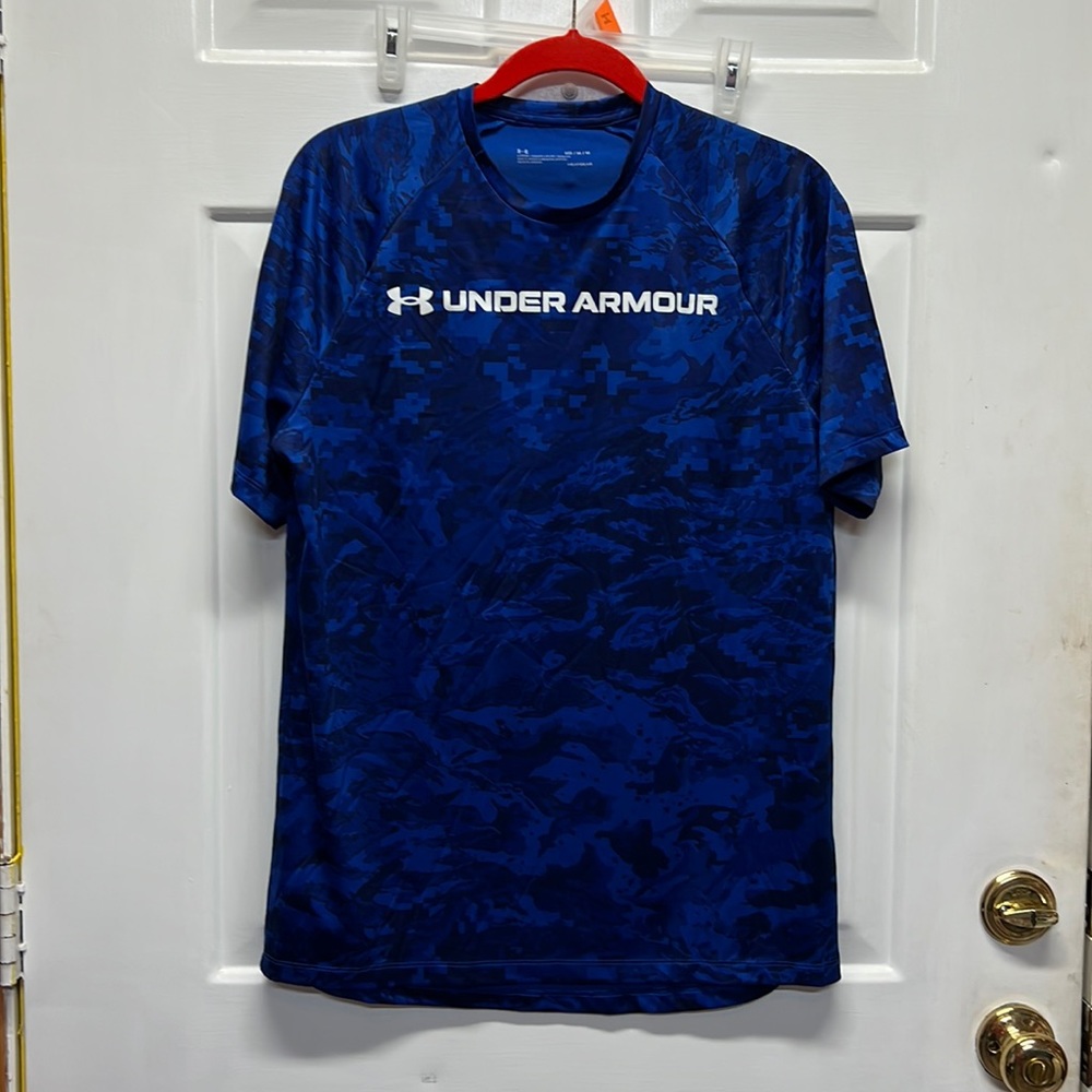 Under Armour Loose Heatgear Men's Blue Camo Short Sleeve Shirt M